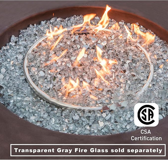 COSIEST Outdoor Propane Fire Pit Coffee Table w Bronze 42 inch Round Base Patio Heater, CSA Certified, 50,000 BTU Stainless Steel Burner, Wind Guard, Tank Outside, Free Lava Rocks, Waterproof Cover