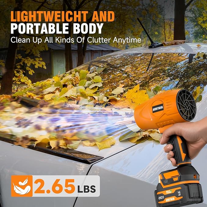 ALLOYMAN Cordless Leaf Blower with 2 X 4.0Ah Batteries & Charger, 23000 RPM Turbo Jet Electric Handheld Blower, Lightweight Portable Cordless Leaf Blower for Lawn, Yard, Garage, Patio