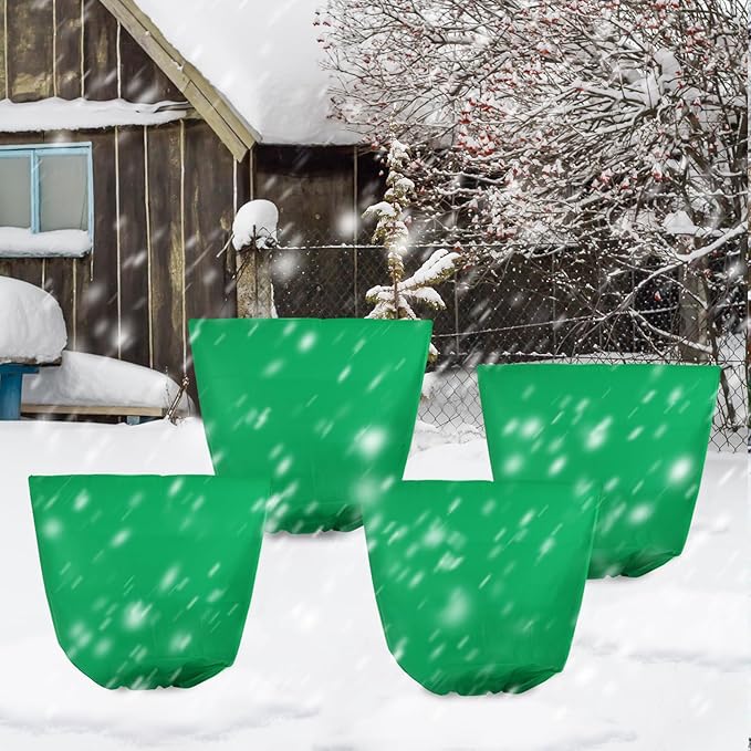 Svepndic 4 PCS Winter Plant Covers Freeze Protection,39X39 Reusable Plant Protector Bag with Drawstring,Winter Plants Jacket Warm Shrubs Cover Blanket Frost Protection for Outdoor Garden Plants