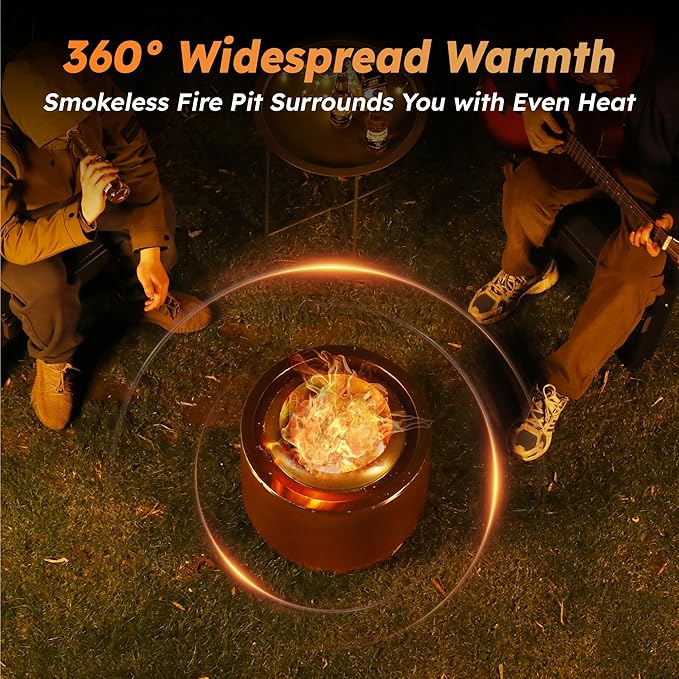 KOL 20" Dia Smokeless Fire Pit Outdoor with Pre-Rusted Finish, 16 Gauge Corten Steel & 201 Stainless Steel Wood Burning Firepit, Backyard Patio Rotary Flame Stove with Removable Ash Pan