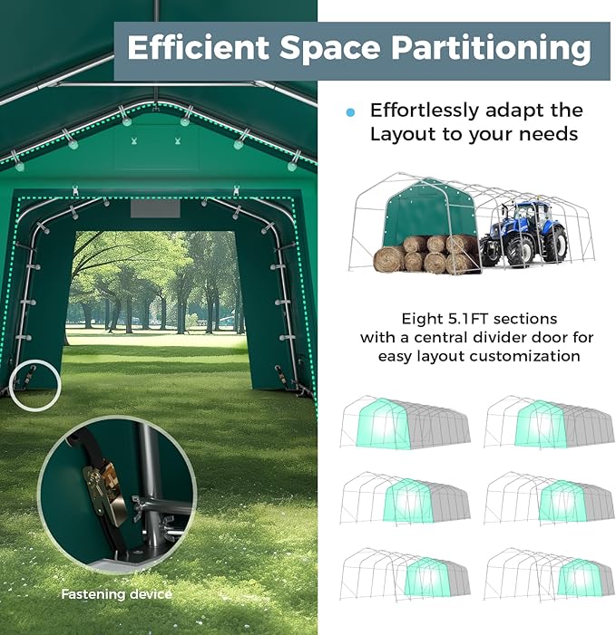 GREEN PARTY 11' x 32' Heavy Duty Carport, Portable Storage Shelter Shed Outdoor Carport with Roll-up Zipper Door & Vents, Storage Car Canopy Car Tent Garage for SUV, Truck and Boat, 200g PE Cover