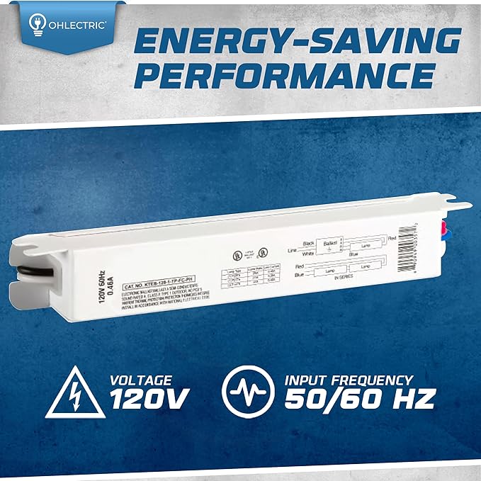 OHLECTRIC Replacement for Keystone KTEB-128-1-TP-FC-PH/D | 1 Lamp T5 Electronic Fluorescent Ballast | 28 Watts | 120V Input with Rapid Start Technology | UL Listed for Enhanced Safety