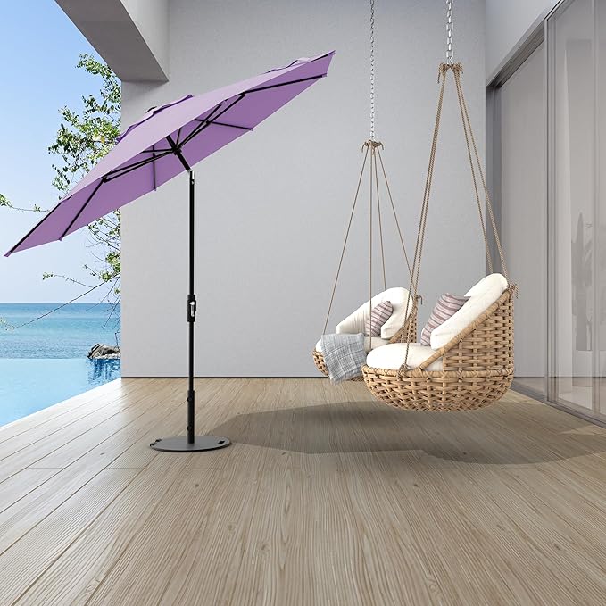 Midtown Umbrellas The Swilt 10 Feet Patio Umbrella in Terylast Midtown Purple Polyester Fabric - Fiberglass Ribs, Auto-Tilt Aluminum Frame For Backyard, Deck, Garden, Pool - White Pole