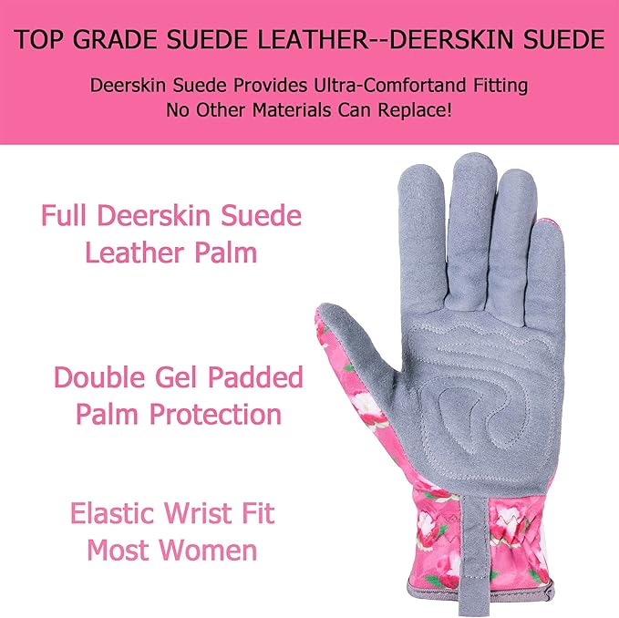 SKYDEER Premium Genuine Deerskin Suede Women's Gardening Gloves, Ultra-Soft Padded, Comfort Fit for Work (SD6612/M)
