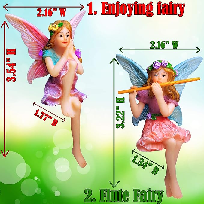 Mood Lab Fairy Garden - Miniature Fairies Figurines - Sitting Girls Set of 2 pcs - for Outdoor or House Decor Statue Kit