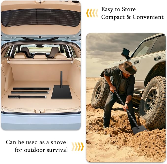 Snow Shovel ice Scraper with Detachable Extension Pole, Adjustable 28.5–61in Handle, Large Blade for Snow & Ice Removal, Anti-Slip Grip, Multi-Purpose Outdoor & Survival Tool