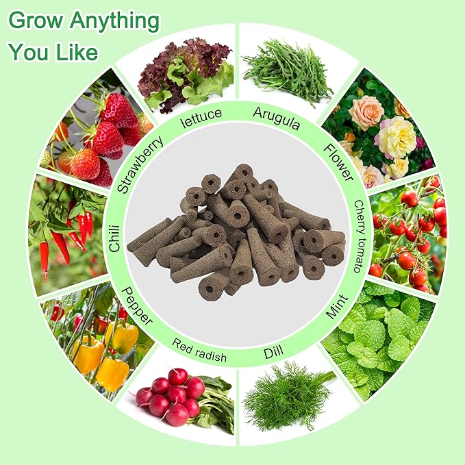 100 Pack Grow Sponges Replacement for Hydroponics Growing System Compatible with AeroGarden, iDOO Seed Pods Kit with A&B Nutrient Plant Food, 10 Plant Labels and 1 Tweezers