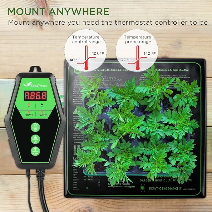 Seedfactor 20" x 20" MET Certified Seedling Heat Mat and Digital Thermostat Combo Set