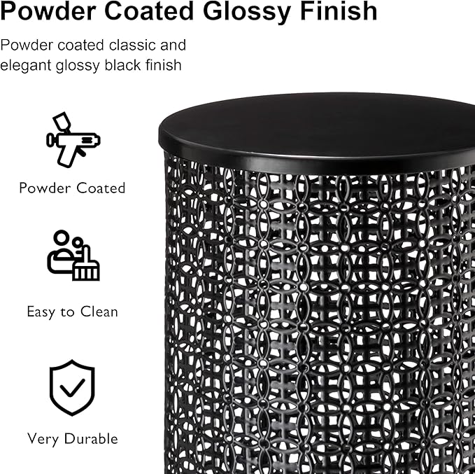 Glitzhome Outdoor Side Table Set of 2, Decorative Garden Stool for Indoor Outdoor Heavy Duty Metal Frame Accent Table Modern End Table, Glossy Black