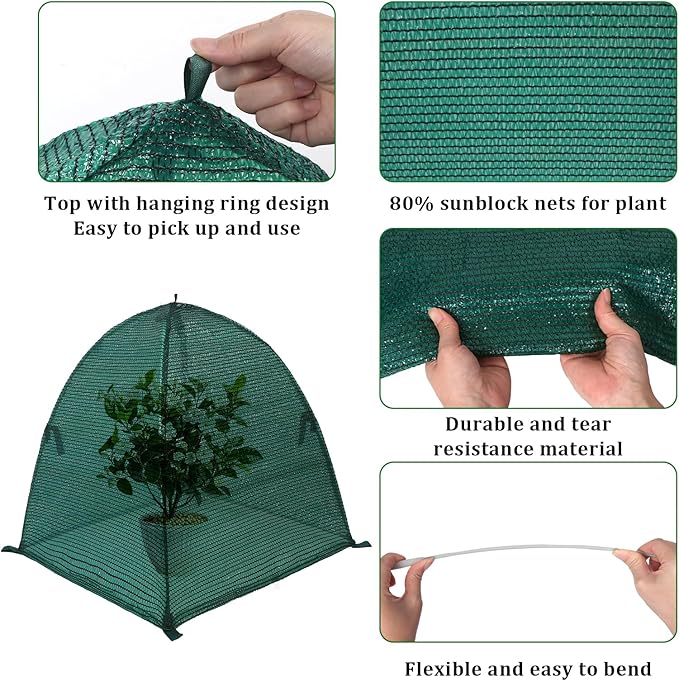 2Pack Plant Shade Tent, 23.6"x23.6"x23.6" Garden Mesh Plant Cover for Sun and Insect Control, UV Resisitant Plant Shade Tent for Outdoor, Protection Guard for Plant with Stakes
