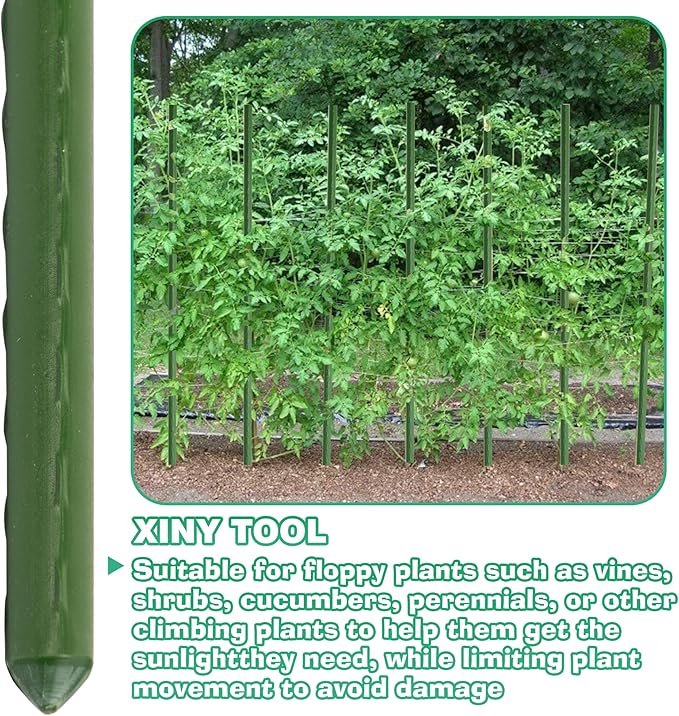 Xiny Tool Garden Stakes, 25 Pack Steel Plant Garden Tomato Stakes with Plastic Coat for Climbing Plants (25 Pack 58 Inch)