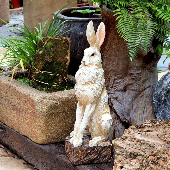 Large Size Noble Sitting Rabbit Bunny Realistic Rabbit Happy Easter Bunny Magnesium Oxide Stone Sculpture Decorations for Indoor Outdoor Garden Statue 30'' High