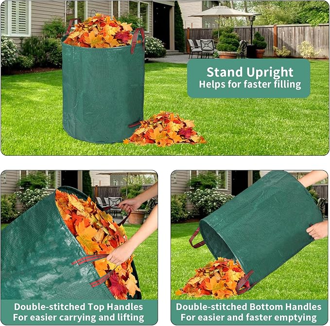 3 PackYard Waste Bags 72 Gallon Lawn and Leaf Bags, Reusable Heavy Duty Garden Bags for Collecting Leaves, Waste Container for Clean Up Outdoor Debris Leaves Grass Clippings