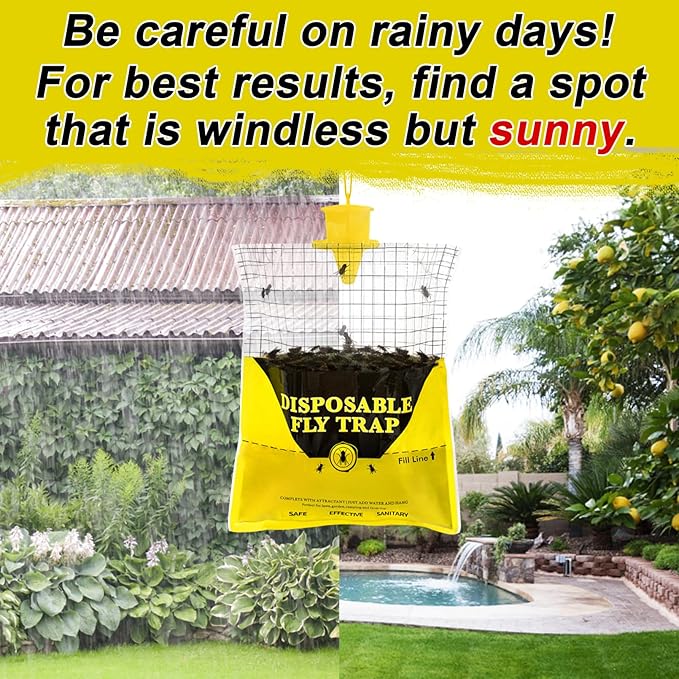 Glovv 6 Pack Disposable Big Fly Trap Bags Outdoor Hanging, Catcher Hunter with Bait, Stable Horse Ranch Control Repellent Killer for Barn, Farm, Mosquito, Bugs