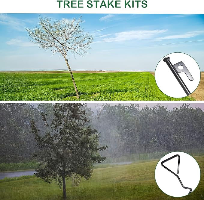 27 PCS Tree Straightening kit, Heavy Duty Tree Stake Kit for Leaning Trees, Includes 9 Steel Stakes, Straps, Rope for Weather Protection and Straightening.
