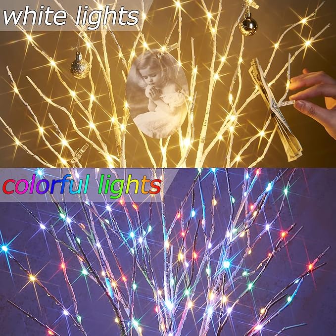 Fudios Lighted Birch Branches with 70 Multicolor LED Fairy Lights 18in Battery Operated, Lit White Twig Branches Color Changing Lights for Christmas Party Decoration