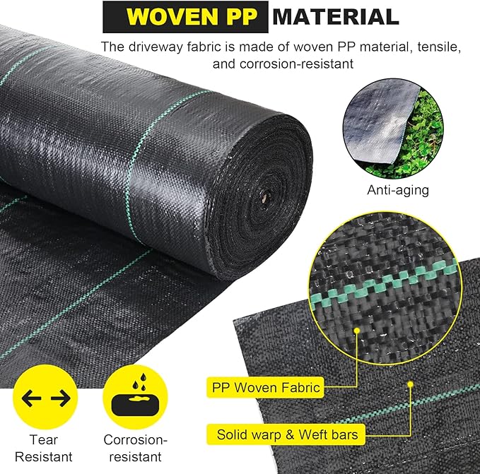 Driveway Fabric 2.5x500 ft - Commercial Weed Barrier, Heavy Duty 4OZ Landscape Fabric for Road, French Drain, Erosion Control, and Construction Projects