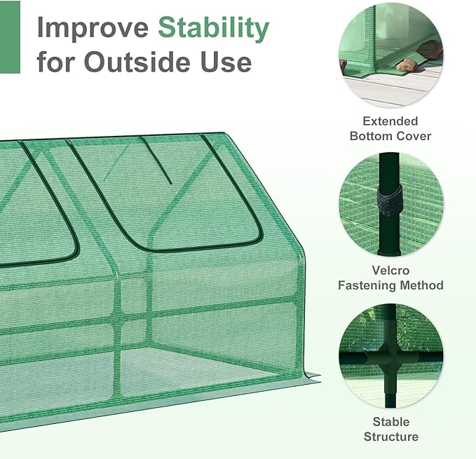 Aoodor 4 x 2 x 2 ft Mini Greenhouse with 2 Zipper Doors, Water Resistant, UV Protected for Flowers, Vegetables and Herbs, Green