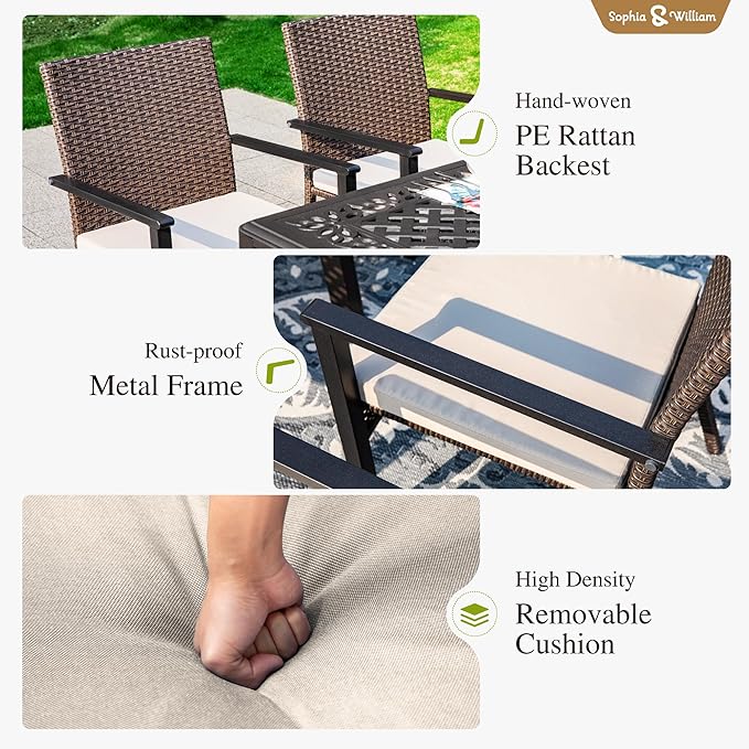 Sophia & William 9 Pieces Patio Dining Set for 8, Square Outdoor Table with Umbrella Hole, 8 Rattan Chairs with Cushions, Large Patio Table and Chairs Set