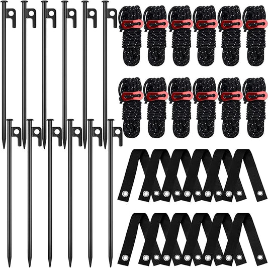 Sintuff 36 Pcs Heavy Duty Tree Stake Kits Stake and Support for Young Leaning Tree Anchor Straightening Kit, 15.8'' Support Straps, 11.8'' Steel Stakes, 13.12ft Rope(Black)