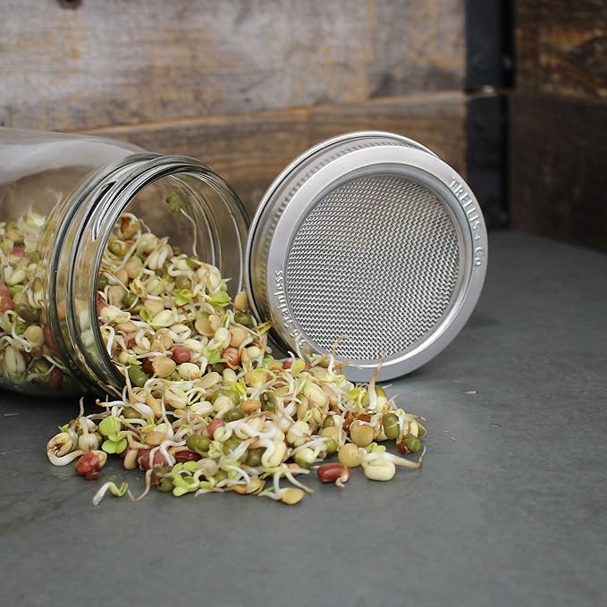 Complete Sprouting Jar Lid Kit With Seeds | Includes Wide Mouth Quart Jar, 316 Stainless Sprouting Ring With Mesh Strainer, Sprouting Stand, And Handy Pantry Sprouting Seeds