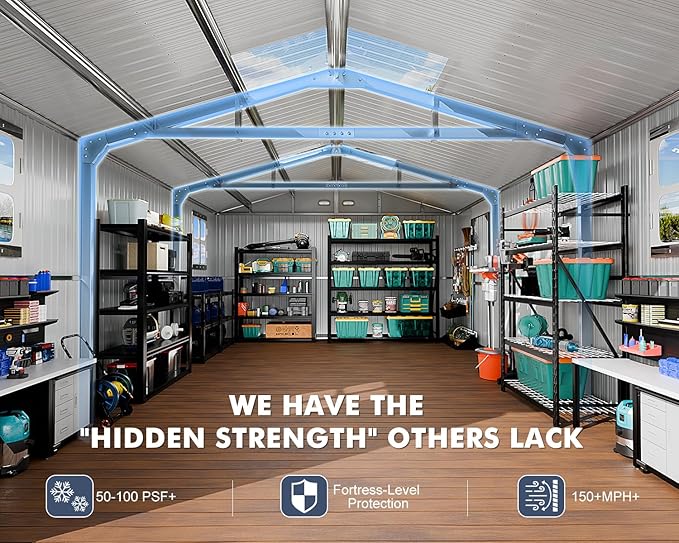 Metal Garage Shed 13x20x8.5', Large Outdoor Storage Building, Ultra-Reinforced Truss System, Weatherproof with Skylights & Dual-Entry, Steel Carport and Workshop for Car,Boat,Big Tool Organization