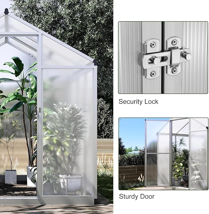 6x6.25FT Greenhouse,Easy Assembly Aluminum Polycarbonate Walk-in Greenhouse with Roof Vent,Large Outdoor Garden Green House,Backyard,White