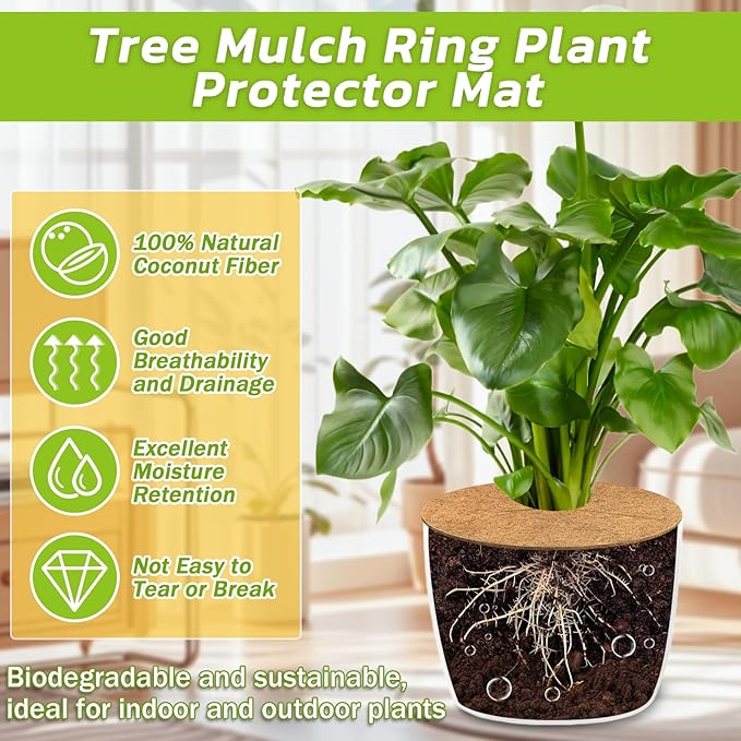 Legigo 6pcs Coconut Fiber Mulch Ring Tree Plant Protector Mat, 18 Inch Natural Coco Coir Tree Protection Ring Plant Pot Soil Cover, Tree Rings Disc Plant Cover for Indoor Outdoor Plants,Landscaping