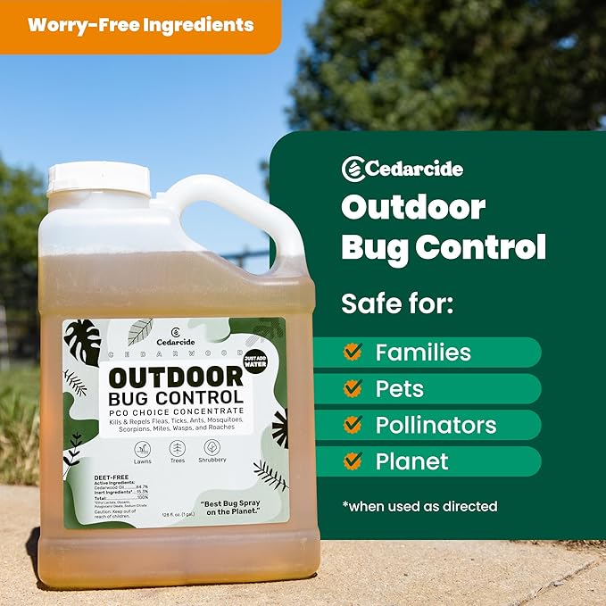 Cedarcide Outdoor Bug Spray | Kills & Repels Mosquitoes, Ticks, Fleas, Mites & More with Natural Essential Oils | Family & Pet-Safe | PCO Choice | Gallon