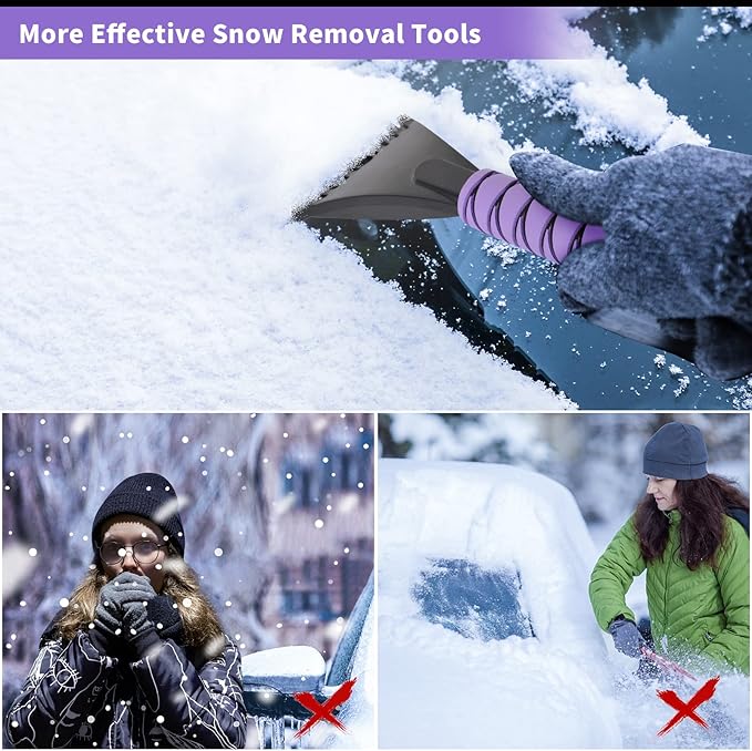 27" Snow Brush and Ice Scrapers for Car Windshield 2 Pack |Scratch-Free Bristle Head PVC Snow Brush & Foam Grip Window Snow Scraper Snow Removal Tool with Aluminum Body for Truck, SUV,Purple