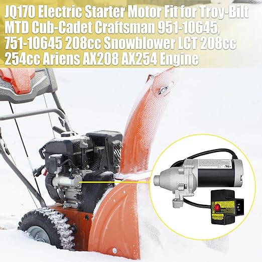 fullas JQ170 Electric Starter Motor Fit for Troy-Bilt MTD Cub-Cadet Craftsman 951-10645A, 751-10645A, LCT Ariens 208cc 254cc Engine for Husqvarna Ariens Snowblower Starter