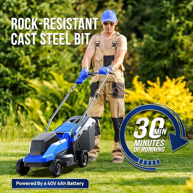 Wild Badger Power Electric Lawn Mower 40V Brushless 14" Cordless&Push, 5 Cutting Height Adjustment, 4Ah Battery and Super Charger, Blue