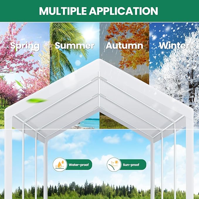 COBIZI Carports 10x20 Heavy Duty Car Tent Garage, Galvanized Frame Car Canopy Outdoor Shelter Waterproof & UV Protected with Windproof Ropes & Built-in Sandbags for Car Truck Boat, White