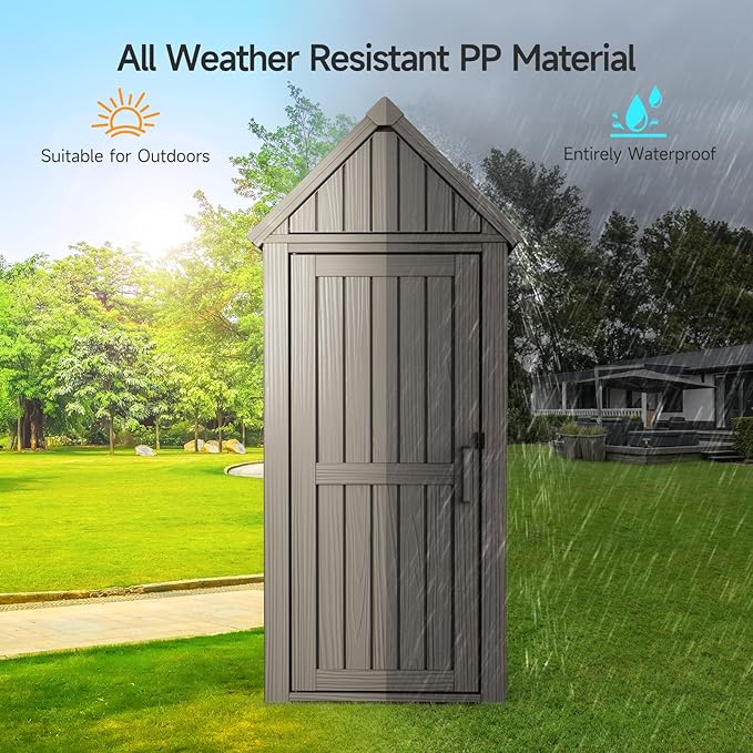 Multifunctional Storage Shed, Outdoor Storage Cabinet with Hooks and Lock Ring, Waterproof Outdoor Storage Shed for All Weather, Tool Outdoor Shed for Patio Lawn and Garden