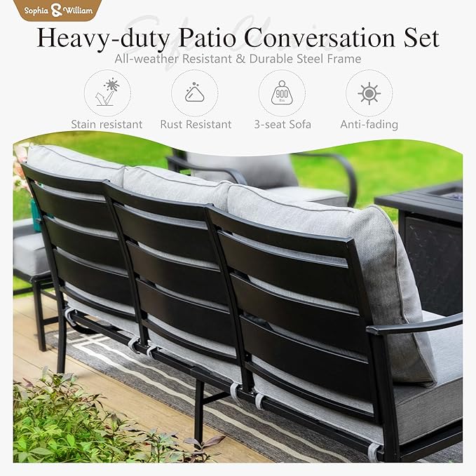 Sophia & William Patio Furniture Sets for 7 Outdoor Conversation Set 7 Pcs with 2 x Swivel Chairs, 2 x Armrest Sofa, 1 x 3-Seat Cushion Chairs, 2 x Ottomans for Coffee Garden Backyard Poolside Grey