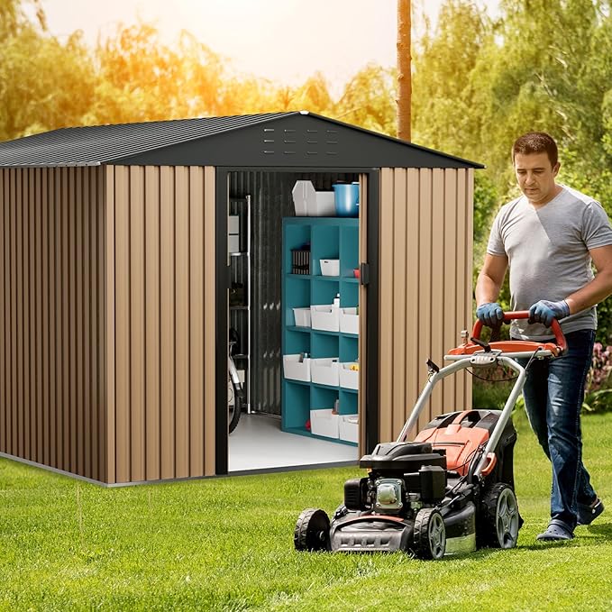 8 X 10 FT Shed Outdoor Storage Shed Metal Garden Shed with Sloping Roof and Vents, Waterproof and Anti-UV, Slooping Roof Tool Shed for Backyard, Patio, Garden Yard, Poolside