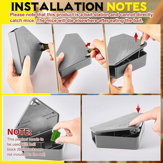 Qualirey 24 Pcs Mice Station with Key Triangle Bait Station Reusable Rodent Trap Bait Box, Keeps Children and Pets Safe Indoor & Outdoor, Bait Not Included, Suitable for Small Mice (Gray)