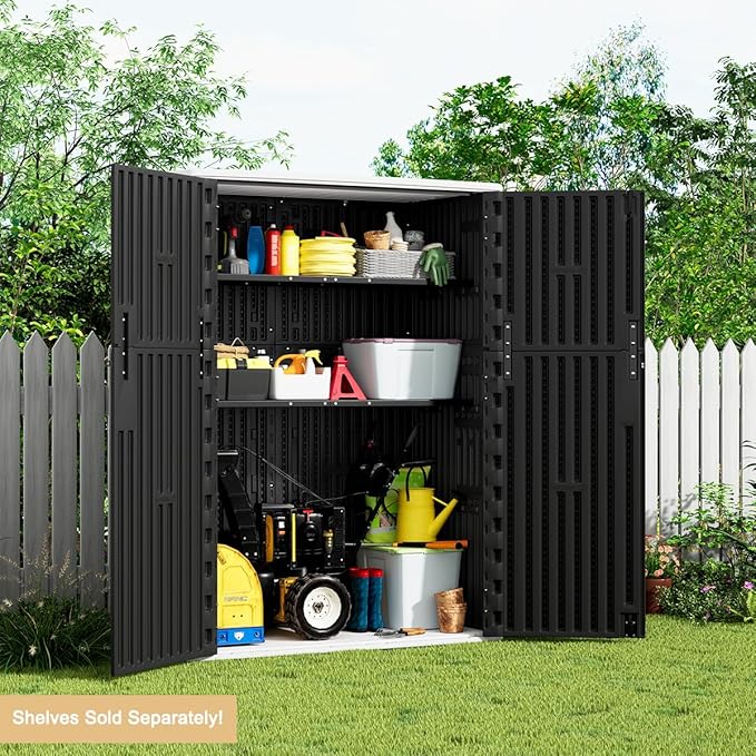 KINYING Long Metal Shelving for 37 Cu.ft Horizontal Shed and 57 Cu.ft Vertical Shed,49.2in * 15.7in, Easy Assembly,Black