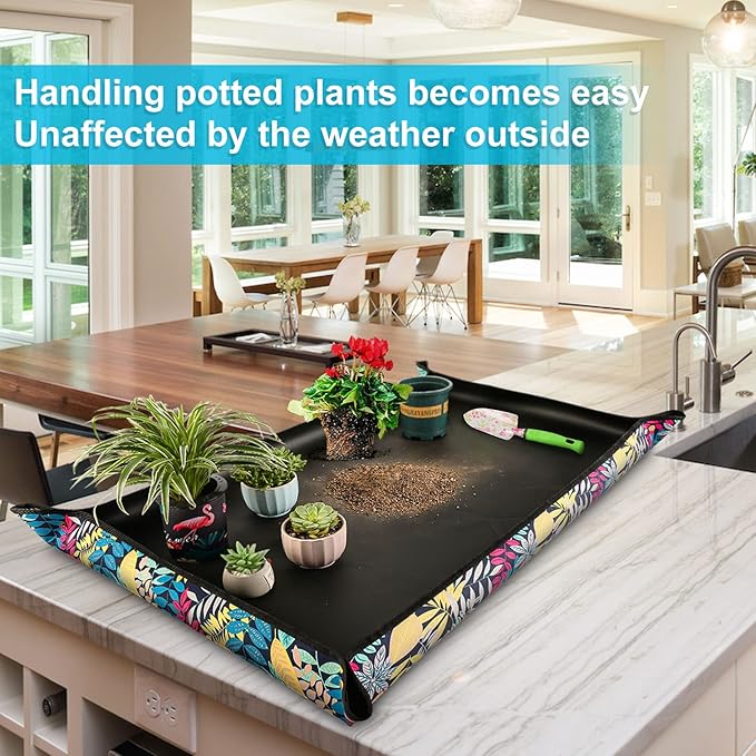 Extra Large Repotting Mat for Indoor Plant Transplanting and Mess Control 43.5"x 29.5" Thick Waterproof Potting Mat Succulent Gardening Mat Portable Foldable Potting Tray Unique Gifts for Plant Lovers