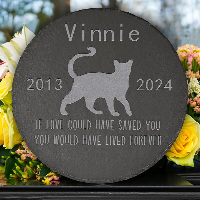 Cat Memorial Stone Cat Garden Statue - Cat Memorial Gifts - Cat Tombstone - Cat Loss Gift - Loss of Pet Cat - Round
