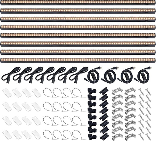 Barrina T5 Grow Lights for Indoor Plants, 3FT 128W (8 X 16W) Plant Grow Lights Indoor with Magnetic Bar, Linkable Plant Growing Lamps with Black Cover, Plug and Play, Yellow, 8 Packs