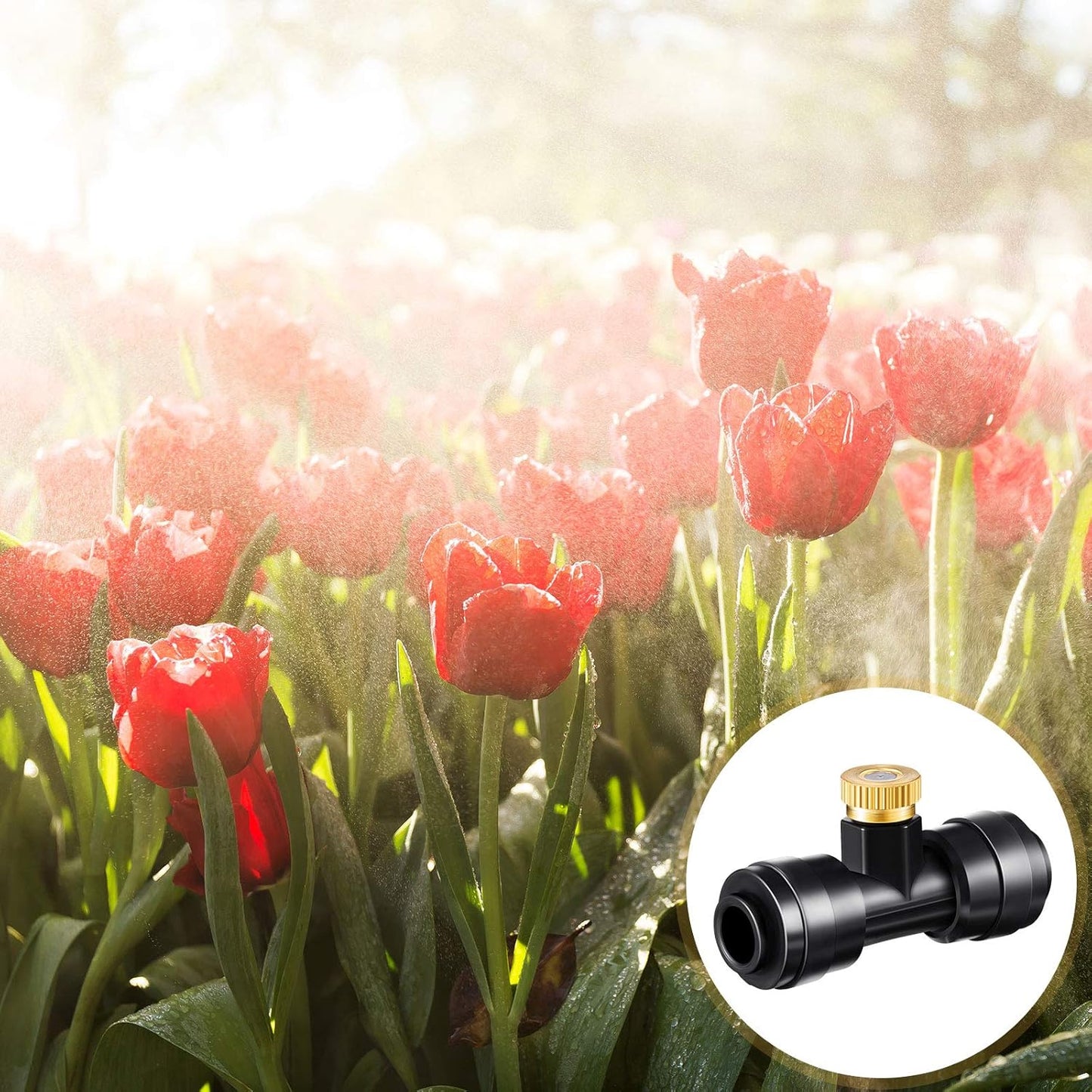 Misting Nozzles Kit Include Water Misting Tees Thread 1/4 Inch and Brass Orifice Nozzle with Black Plug for Outdoor Spray Cooling System(72 Pieces)