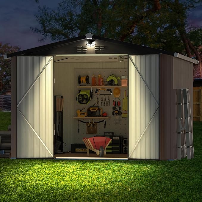 Metal Storage Shed,Outdoor Storage Building 10x8,Large Backyard Shed with Lockable Doors,Waterproof Outside Storage Shed