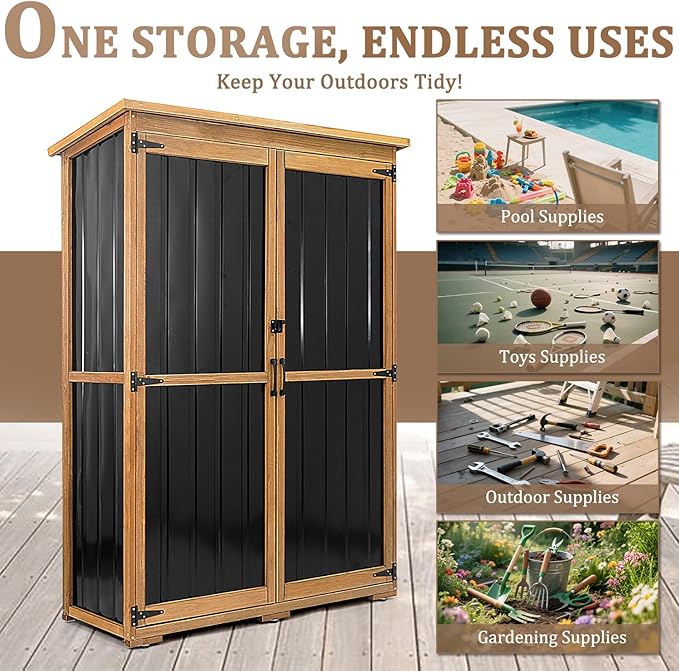 Outdoor Storage Cabinet Waterproof, Outside Cabinets Weatherproof with Shelves, Garage Storage Cabinet Patio Backyard Garden Storage Shed Tool Organizer