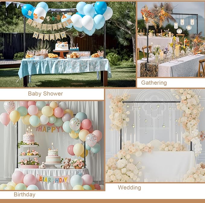 Over The Table Rod Stand with Clamps Adjustable 31-110 in Length 31-64 in Height Black Table Balloon Arch Hanging Stand with Storage Bag for Halloween Christmas Wedding Birthday Party Decoration