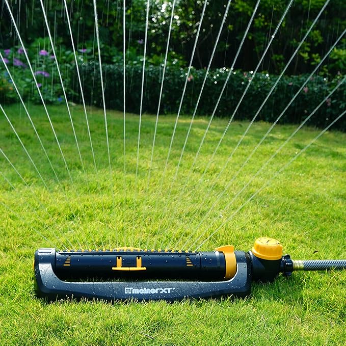 Melnor 65133AMZ XT Turbo Oscillating Sprinkler W/Timer, 4,500 sq. ft., Quick Connect Bundle, 2-Way Adjustable, Black, Yellow