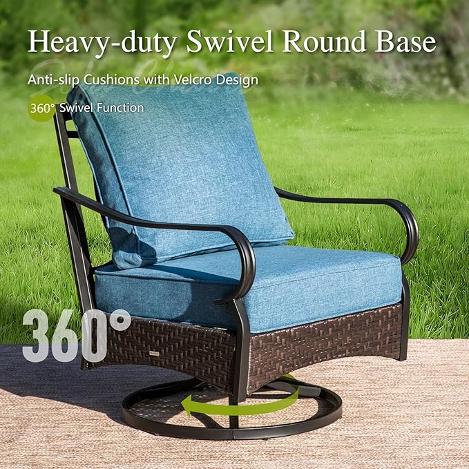 Sophia & William Patio Furniture Set, 4 Piece Metal Outdoor Conversation Set with 3-Seater Outdoor Couch, 2 Swivel Chairs, 1 Coffee Table for Outdoor Seating, Backyard, Porch(Navy Blue)