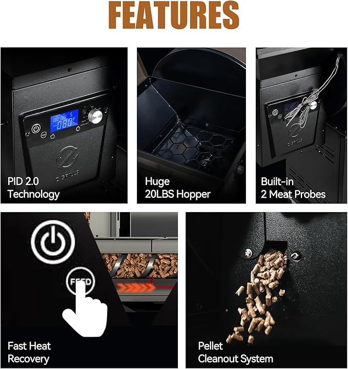 Z GRILLS Pellet Grill Smoker with PID 2.0 Controller, LCD Screen, 2 Meat Probes, Huge Storage Cabinet, 697 sq in Cooking Area, Rain Cover for Outdoor BBQ, 700D6, Bronze