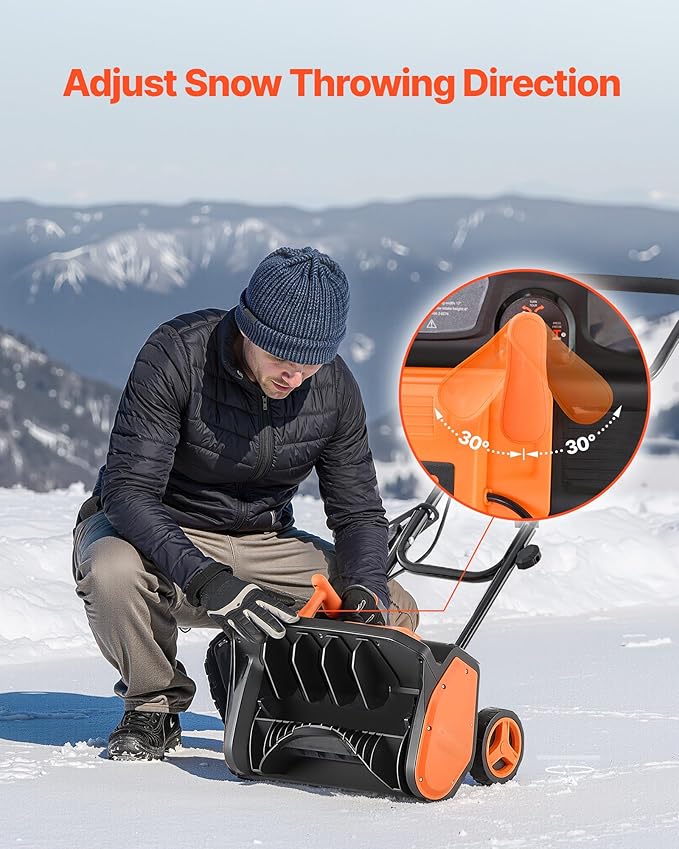 VEVOR Electric Snow Shovel, 12A 17 inch Corded Snow Shovel, 60° Adjustable Chute, 20 ft Throwing Distance, Snowthrower with Dual Safety Switch, Winter Ice Removal Tool for Driveway Sidewalk Patio