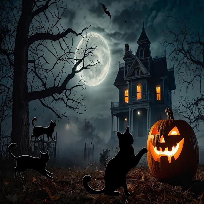 Black Cat Cats Halloween Yard Sign Home Outdoor Lawn Decoration With Stakes Scary Spooky Decor12x12 Inches (Cat 2)